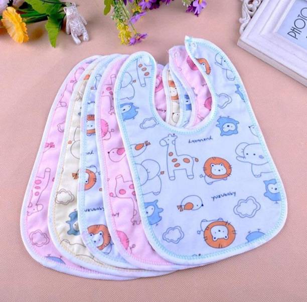 Baby Desire Waterproof Newborn Baby Bibs in Cotton Baby Apron for 0-9 Months - Set of 5 Pieces (Print May Vary)