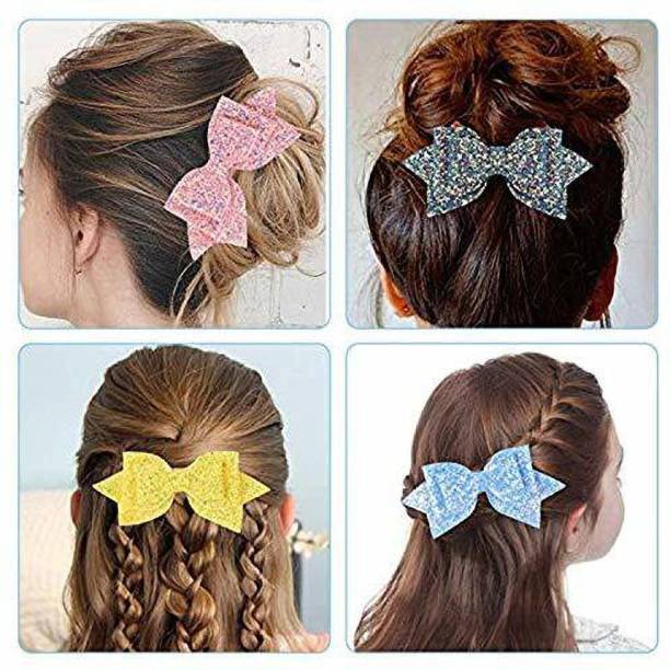 SKUDGEAR Big Sequins Bow Glitter Sparkle Hair Clips/Accessories/Pins For Girls, 5 Pieces Hair Clip