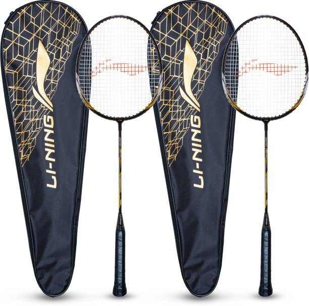 LI-NING Smash XP 70 IV Badminton Racket (Set of 2 + 2 Full Covers) (Strung, Black / Gold) Multicolor Strung Badminton Racquet