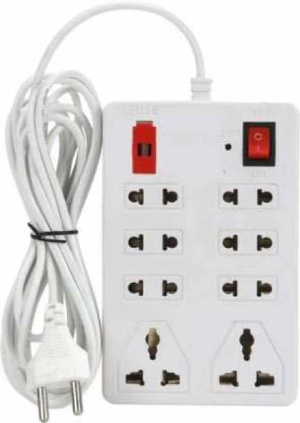 KL-TECH 8+1 Extension Board Cord Power Strip with 3 meter Cable Universal Socket 6 Amp (White) 6 A Two Pin Socket