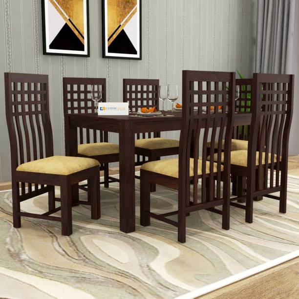 Custom Decor High Back Premium Dining Room Furniture Wooden Dining Table with 6 Chairs Solid Wood 6 Seater Dining Set Solid Wood 6 Seater Dining Set