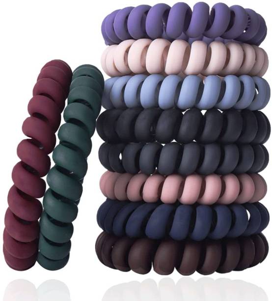 Fameza Hair Ties For Thick Hair, Coil Elastics Hair Ties, Multicolor Medium Spiral Hair Ties, No Crease Hair Coils, Telephone Cord Plastic Hair Ties For Women And Girls (Matte color) PACK OF 5 Rubber Band