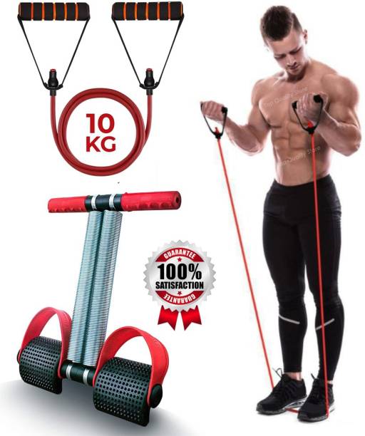 Top Quality Store Double Spring Premium Natural Latex and Thread Count Nylon, Foam Wrapped Handle Tummy Trimmer with Exercise Resistance Toning Stretchable Tube for Abdominal and Full Body Workou Gym & Fitness Kit