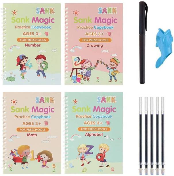KITTY FLEX 4 PCS Reusable Practice Copybook for Kids, Sank Magic Exercise Copybook Age 2 3 4 5 6 year old Girls Boys, Handwriting Workbook Writing Math Practice Book...