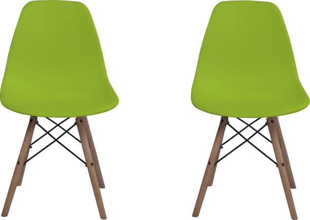 Decorative Moulded PP Dining Chair Wood Base Plastic Cafeteria Chair (Green) Solid Wood Cafeteria Chair
