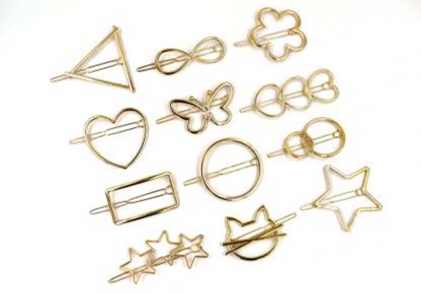 NANDANA COLLECTIONS Pack of 12 Women Metal Alloy Minimalist Hair Clip Hollow Geometric Hair Clip for Daily Use and Partywear Kids and Women Hair Pin