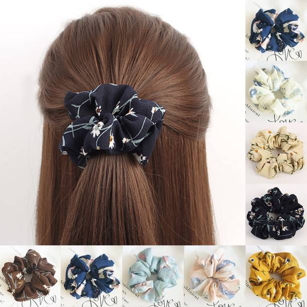 NANDANA COLLECTIONS Pack of 12 Printed Assorted Color Women Hot Elastic Hair Bands Scrunchies Ponytail Holder Chiffon Cloth for Daily Use washable and long lasting Rubber Band