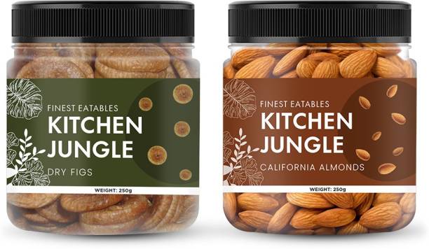 Kitchen Jungle Dry Fruits Combo| Dry Figs & California Almonds| Afghani Anjeer & American Badam | Premium Quality Healthy Nuts Combo| 250gm Each Almonds, Figs