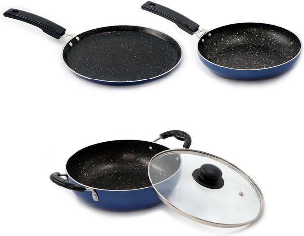 Flipkart SmartBuy Splatter Finish Cookware Set of 3 – Non Induction Bottom – Blue