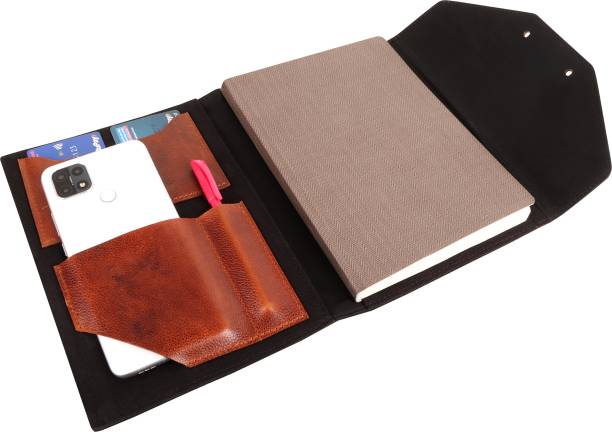 ADVINCI Diary & Notebook Cover | Designer Leather & Canvas Sleeve, Mobile, Cards Pocket A5 Diary Yes 100 Pages