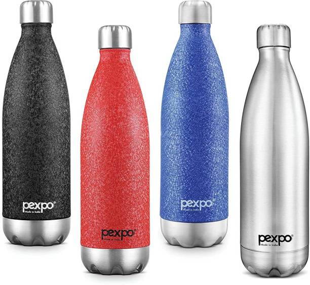 Pexpo Stainless Steel Bottles Electro 1000 ML Tri-ply Vacuum Insulated Steel Bottle Multicolor (Pack of 4) 4000 ml Flask