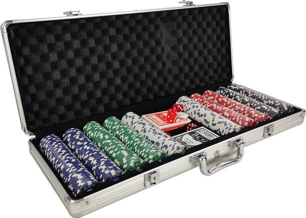 NHR Professional Casino Grade 500 Chips with Aluminum Case, Playing Cards, Dealer Button for Texas Hold’em, Blackjack, Casino Games | Complete Poker Game Set - (500 Chips ) Feeling Like Casino