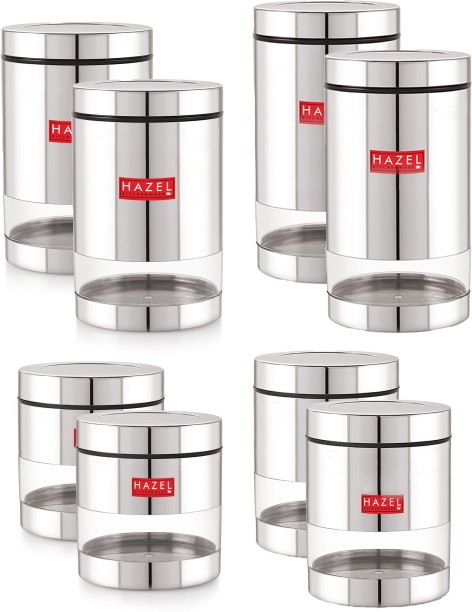Set of 8-wae Hazel 2500 ml Silver Stainless steel Container Set 