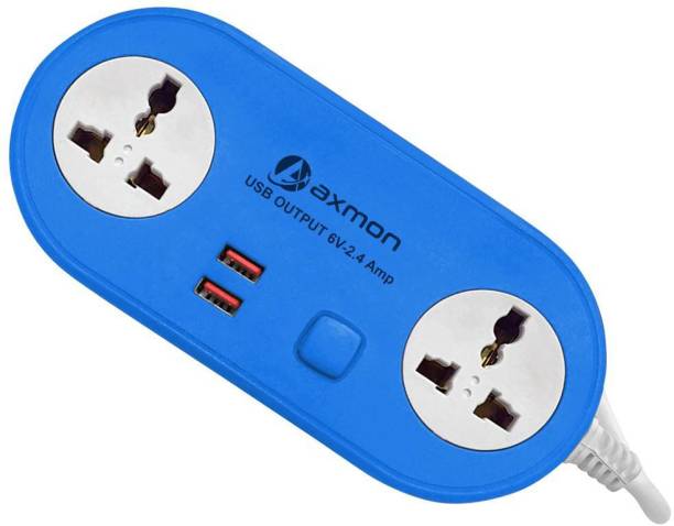 Axmon Extension Cord with 2 USB Charging Ports and 2 Socket For Multiple Devices Smartphone Tablet Laptop Computer 2 Socket Extension Boards (Blue) 2.4 A Three Pin Socket