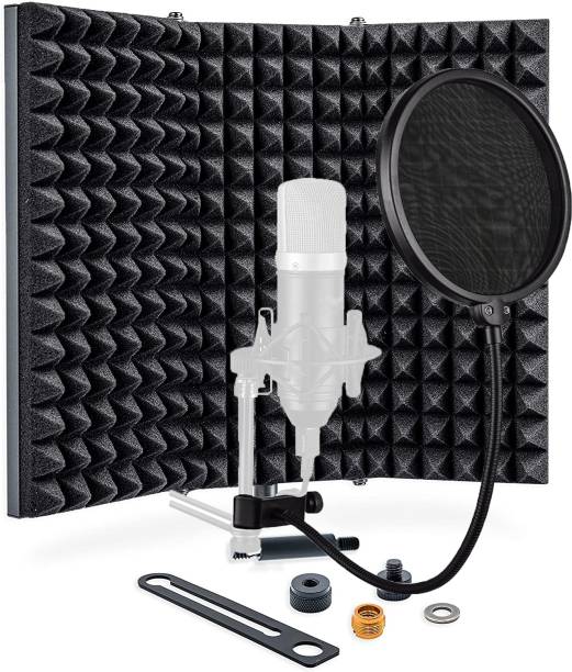 IMAGINEA Microphone Isolation Shield, 3-Panel Pop Filter Professional Foldable Vocal Booth High Density Sound Proof Absorbent Foam Suit for Any Condenser Mic, Studio Sound Recording Podcasts Singing Isolation Shield