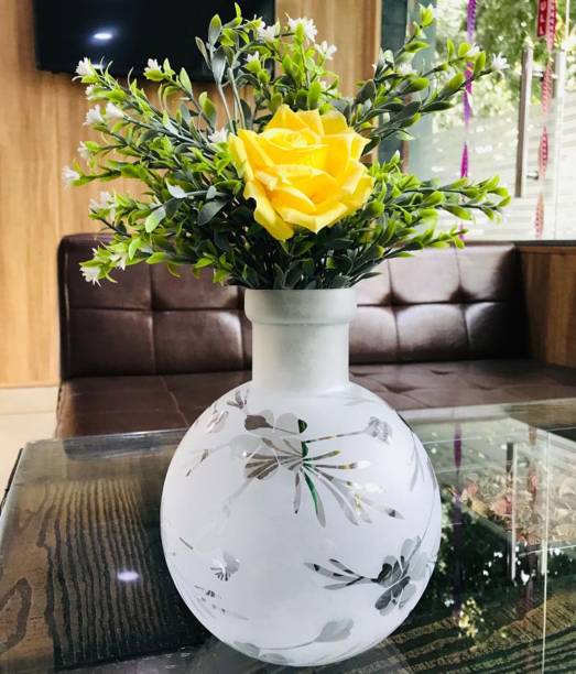 Namisha Round Glass Vase | For Artificial Flowers & Plants, Money Plant, Lucky Bamboo Plant | Elegant Frosted Vase | Flower Pot | Ball Shaped Glass Vase