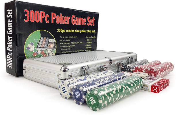 NHR Professional Casino Grade 300 Chips with Aluminum Case,2 Decks Playing Cards, Dealer Button , Blackjack, Casino Games | Complete Poker Game Set - (300 Chips ) Feeling Like Casino