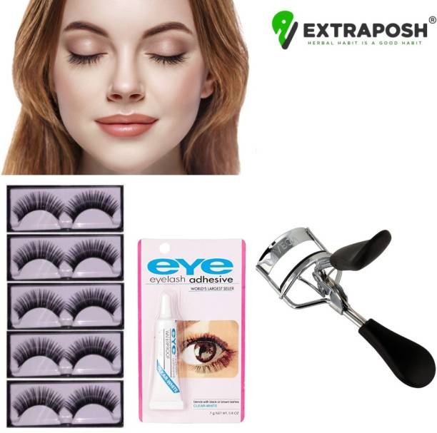 Extraposh Eye Lash Curler To Curl Your Eyelashes With Natural Thick Black Colored Long False Eyelashes Extension & Eyelash Glue