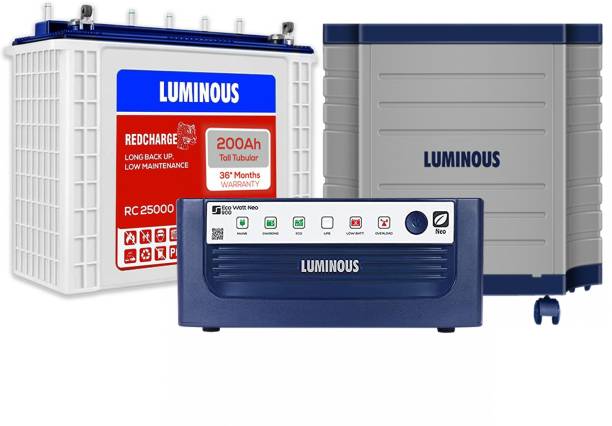 LUMINOUS Eco Watt Neo 900 Square Wave Inverter with RC 25000 200Ah Battery & Trolley Tubular Inverter Battery