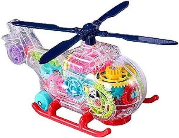 spincart Transparent Toy Helicopter for Kids, Bump and Go Car Light & Music Boys Girls