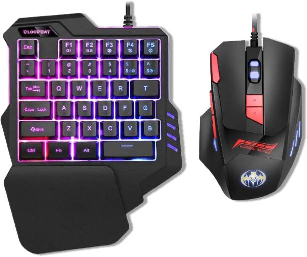 MFTEK One-Handed RGB Gaming Keyboard, USB Wired Letters Glow with Wrist Rest Support Multimedia 35 Keys Mini Gaming Keypad, Backlit Ergonomic Mechanical Feel & 6400 DPI Programmable Mouse Combo Set Combo Set