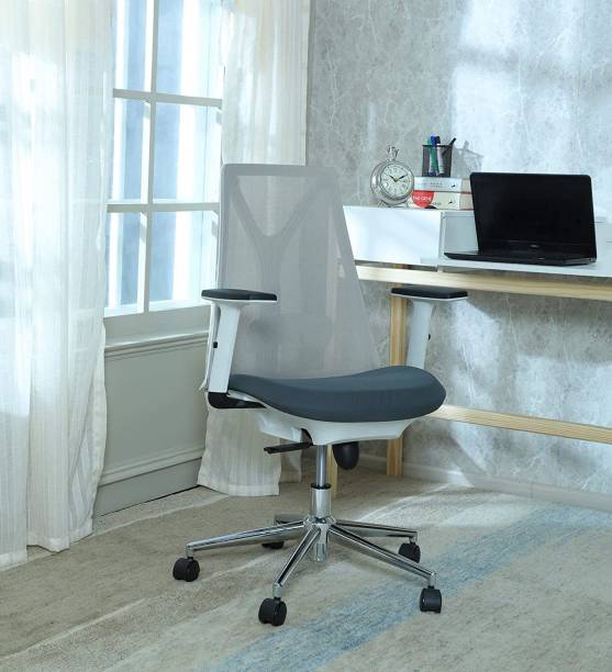 MISURAA Mesh Upholstery Back Chair With Adjustable Lumber Support Nylon Office Executive Chair