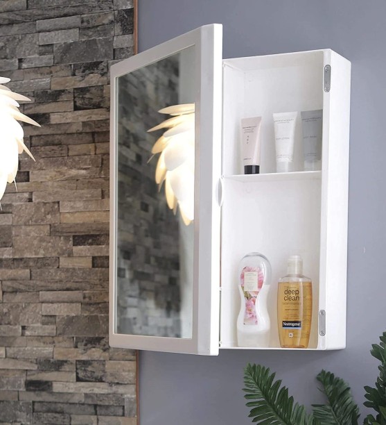 Tidyard Bathroom Mirror Cabinet Wall Mounted LED Mirror Cabinet Storage Unit Organizer With 2 Shelves Doors for Bathroom Black 40x12x45 cm 