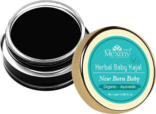 Mexmy New Born Baby Kajal - 100% Natural & Ayurvedic, Enriched With Certified Organic Ingredients, Chemical-Free Kajal For New Born Baby, Water Resistant and Long Lasting - 8g