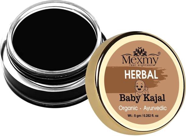 Mexmy Herbal Baby Kajal - 100% Natural & Ayurvedic, Enriched With Certified Organic Ingredients, Chemical-Free Kajal For New Born Baby, Water Resistant and Long Lasting - 8g