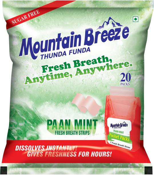 Mountain breeze Sugar-Free Paanmint Fresh Breath Strips (7 Strips each) 20 x 7 = 140 Strips PaanMint Mouth Freshener