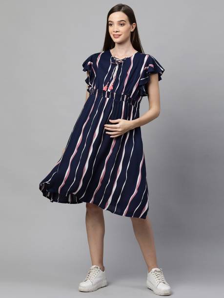 Women Fit and Flare Blue Dress Price in India