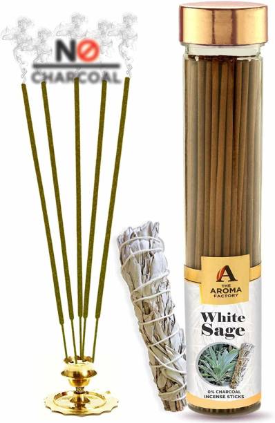 The Aroma Factory White sage Incense Sticks (Charcoal Free & Natural) White Sage Fragrance