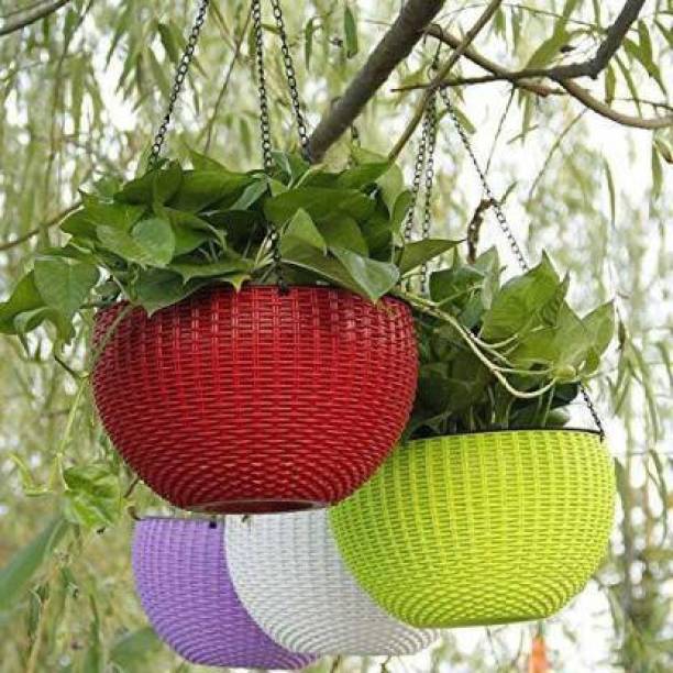 Ramanuj 8.26 inches Euro Basket with hanging chains set of 4 for various purposes Hanging Flower Pot Railing Flower Pots for Balcony/Outdoor Flower Stand/Flower Stand/Flower Pot Stands Plant Container plastic Hanging Pots Planter Pot Plastic Flower Basket