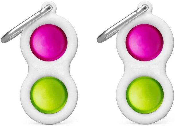 himanshu tex Simple Dimple Mini Keychain Fidget Toy - Pop It Fidget Toys Stress Relief Hand Toys for Kids and Adults, Push Pop Bubble Fidget Sensory Toy(2 Pack of Multicolor Keychain with 2 Bubble Pop)