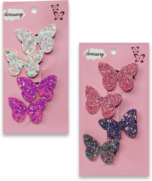 Styledose 8CS Baby Girls Pigtail Heart, Star and Butterfly Shape Sparkly Sequin Glitter Hair Bows With Alligator Clips Hair Barrettes Accessory for Girls Toddlers Kids Teens (Butterfly-8-Pc) hair combo (Multicolor) Hair Pin