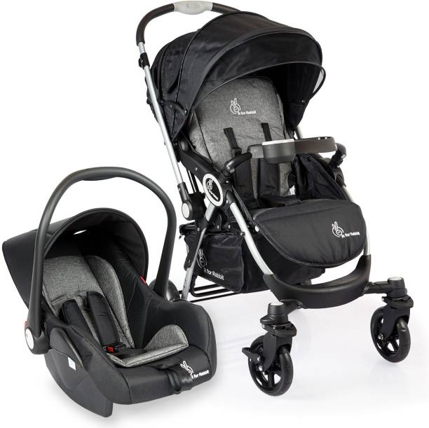 R for Rabbit Travel System - Chocolate Ride - Baby Stroller and Pram + Infant Car seat for Kids | Newborn Boy & Girl of Age 0 to 3 Years (Black Grey) Travel system