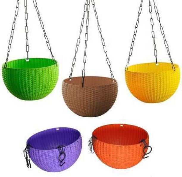 Ramanuj 8.26 inches Round Euro Hanging Baskets with hanging chains for indoor/outdoor Home Decor Baskets Pack of 5 High Quality Baskets Plastic Flower Basket