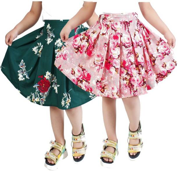 Hoda Floral Print Girls Pleated Multicolor Skirt