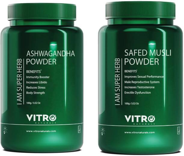 VITRO Organic Ashwagandha Powder + Safed Musli Powder|Strength, Stamina & Energy Power
