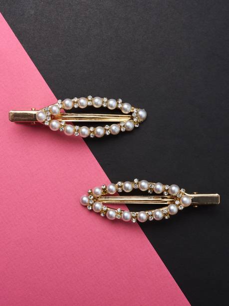 Lilly & Sparkle Pearl and crystal embelished aligator hair clip for women- set of 2 Tic Tac Clip