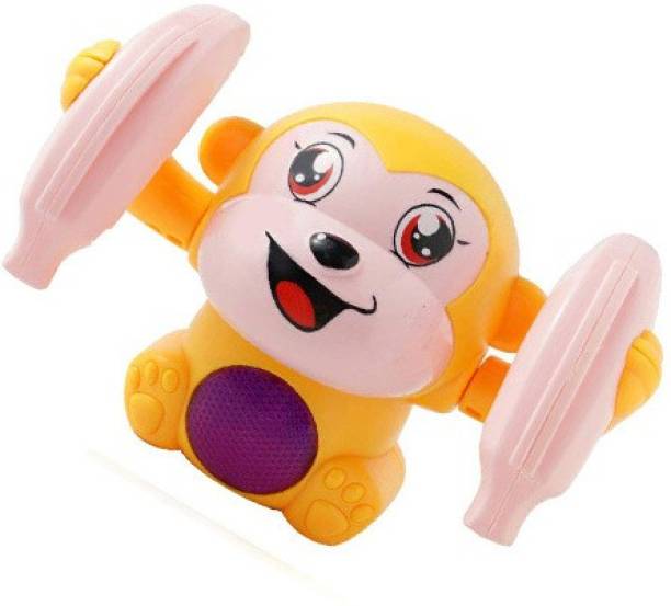 Toyvala Antique Dancing and Spinning Rolling Doll Tumble Monkey Toy Voice Control Banana Monkey with Musical Toy with Light and Sound Effects and Sound Sensor