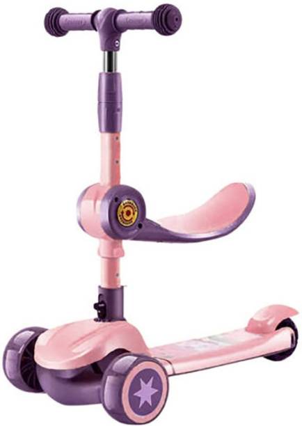StarAndDaisy Sit N Slide Kids Kick Scooter- 3 Wheel Scooter (Suitable for 2-10 Yrs) Adjustable Height, Foldable Scooter, 3 LED Light Wheels, Wide Standing Board, Outdoor Activities for Boys/Girls (Pink) Kids Scooter