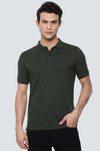 Louis Philippe Sport Solid Men Polo Neck Green T-Shirt