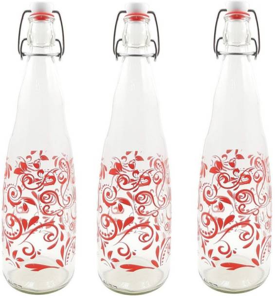 SandDune Red Mystery Printed Transparent Glass Water Bottle (GG_B26) 1000 ml Bottle