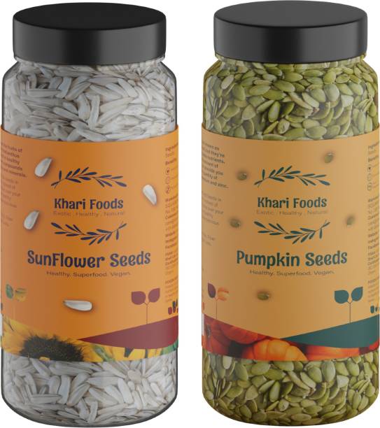 Khari Foods Raw Pumpkin, Sunflower Seeds Combo Pack, 250g Each, Healthy Snacks Pumpkin Seeds, Sunflower Seeds