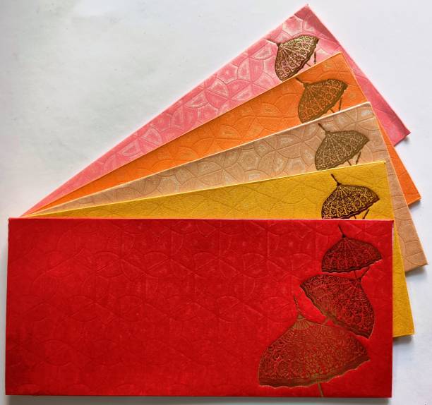 JHINTEMETIC Pack of 25 Matellic 5 Colours of 5 Each Randomly Picked Colourful Designer Shagun Lifafa/Money Gift Envelope with Golden Matellic Chatra for Gifting Money on any occasion Shagun Envelopes