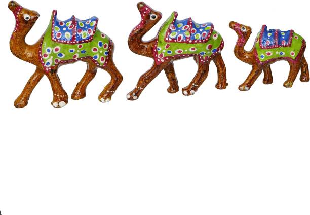 Dinine Craft HandCrafted Set of 3 idol camel For Decoration And Gift Purpose Decorative Showpiece Decorative Showpiece, Perfect Showpiece for Living room, Bedroom, Multicolor Decorative Showpiece  -  10 cm