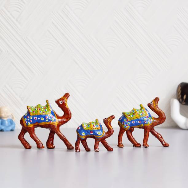 Dinine Craft HandCrafted Set of 3 Showpiece Camel For Decoration And Gift Purpose (1 ecorative Showpiece - (Paper Mache, Multicolor) Decorative Showpiece  -  10 cm