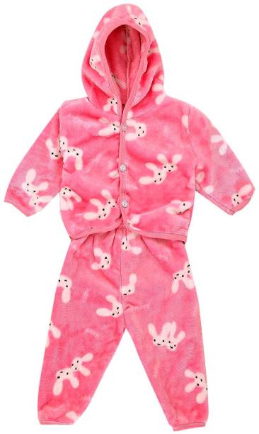 PIKIPOO Presents Born Baby Winter Wear Keep Warm Cartoon Printing Hoodies Baby Clothes 2Pcs Sets Cotton Baby Boys Girls Unisex Baby Fleece/Velvet Suit Infant Clothes (GAJRI, 0-3 Months)