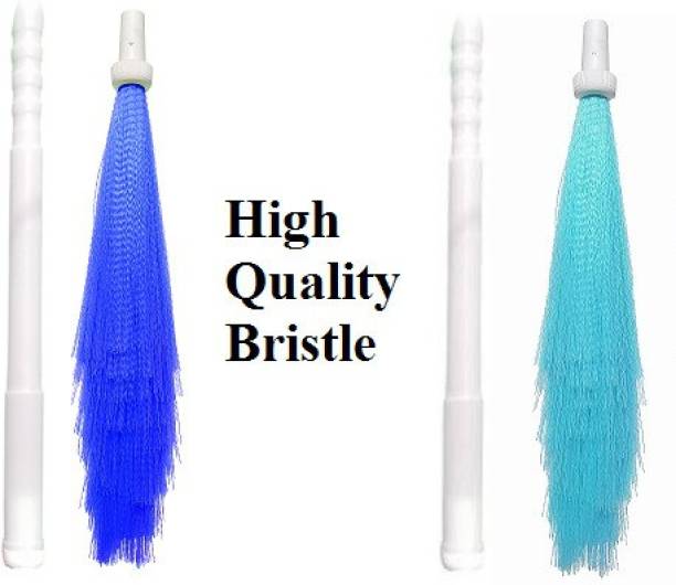 JEEBU (Pack of 2) Adjustable Plastic Colored Broom for Wet and Dry Floor Cleaning ,Long Lasting Plastic Broom Plastic Broom with Strong Plastic Bristles Floor Broom hand jhadu & duster Easy Cleaning for Bathroom, Garden Grass, Home wall, Kitchen Pantry, Roof Cleaner with Plastic Handle Fiber Broom lightweight dust collector Broom Plastic broom Plastic Wet and Dry Broom Plastic Dry Broom